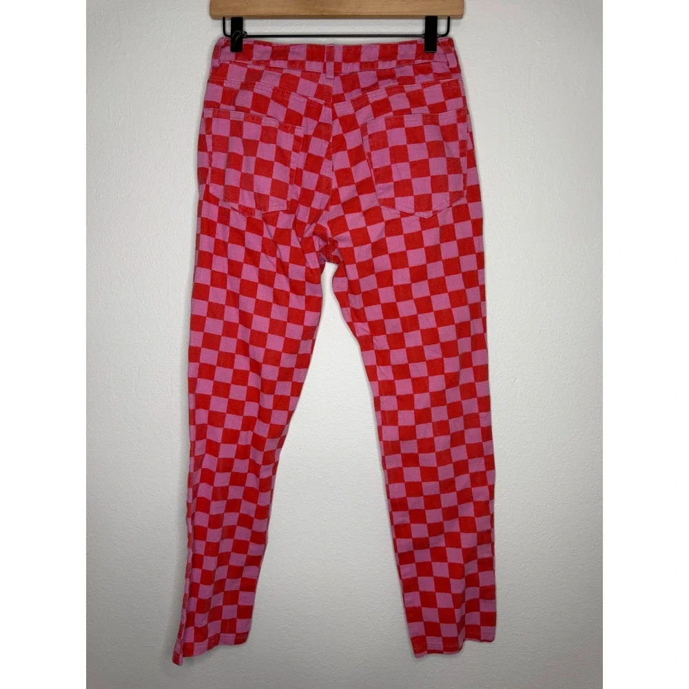 Edikted - Red and Pink Checkered Jeans 100% Cotton Dopamine Maximalist Size Sm